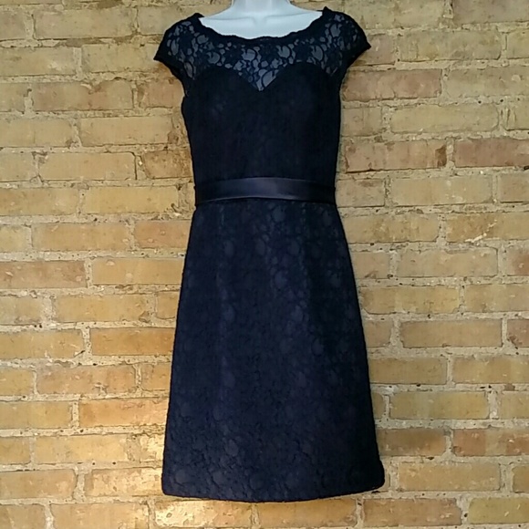 Navy blue lace formal midi