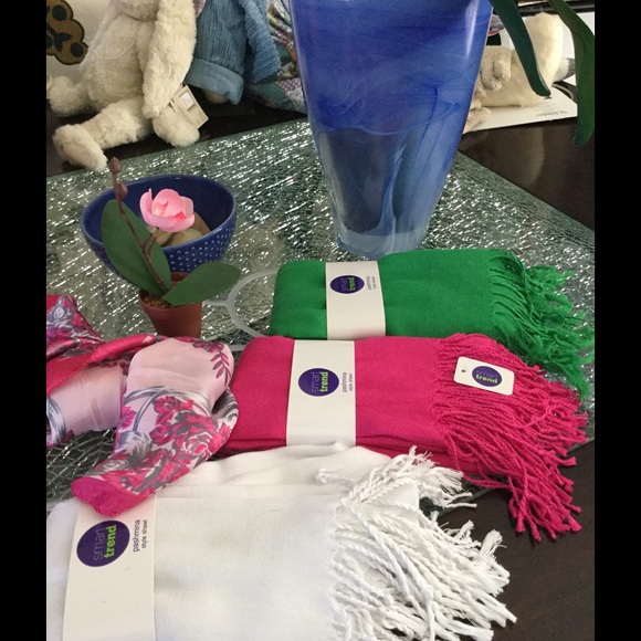 Scarfs Green Hot Pink and white $15 each.