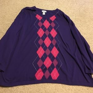 Purple sweater with pink argyle pattern. 4x