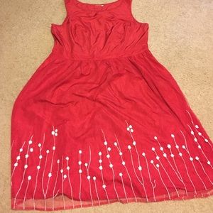 eShakti Red Tulle dress with White Flowers Accents
