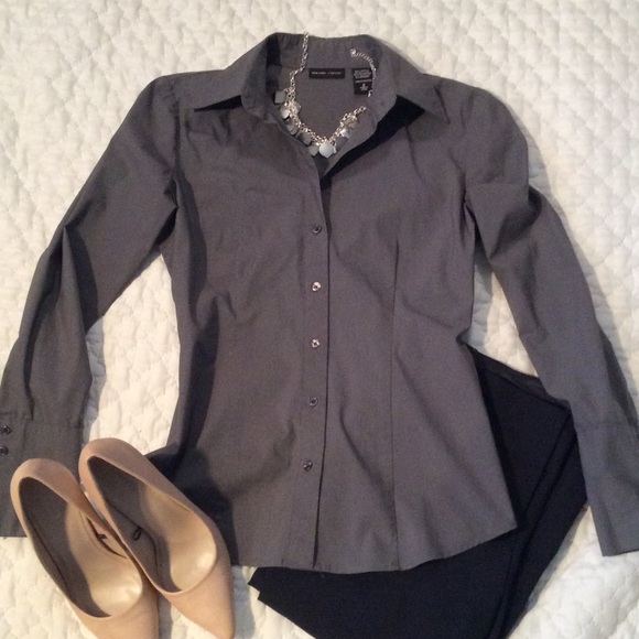 New York & co grey button up dress top