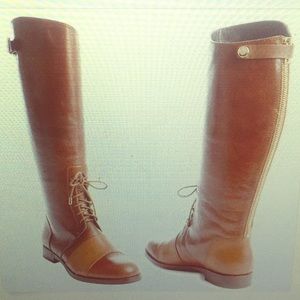 RACHEL ZOE Brown Leather Georgia Lace Up Tall Boot