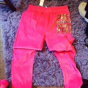 Vs pink bling velour sweats