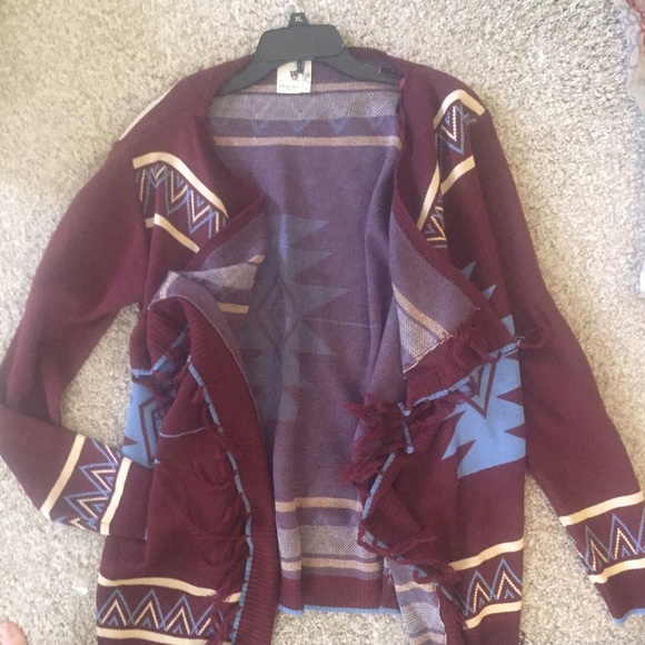 Burgundy Tribal Cardigan