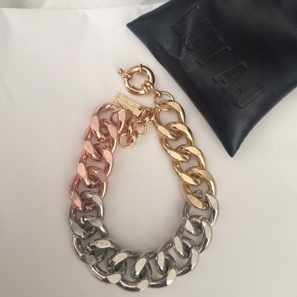 LUV AJ silver, gold, and rose gold link bracelet