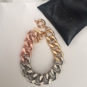 LUV AJ silver, gold, and rose gold link bracelet