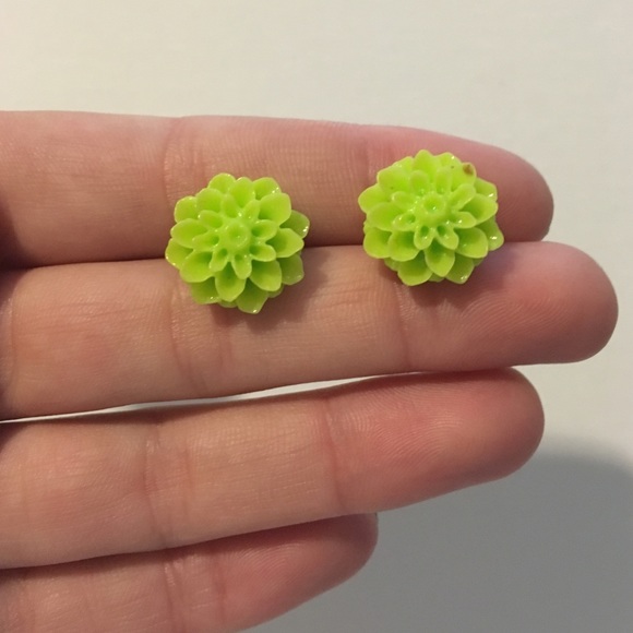 Lime Green Flower Earrings