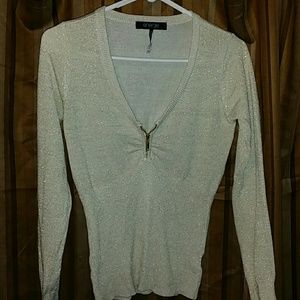 gold & cream zip up blouse