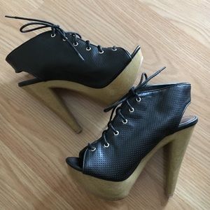 Worn only once, sexy leather tie up heels