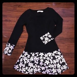Long Sleeve Printed Black & White Dress