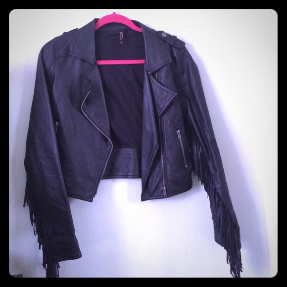 Faux Leather fringe jacket