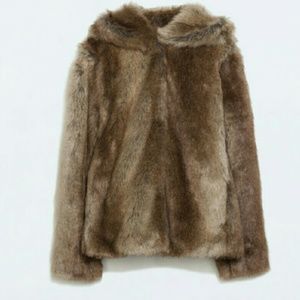Zara faux fur coat with hood