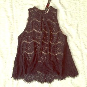 Black lace high neck blouse