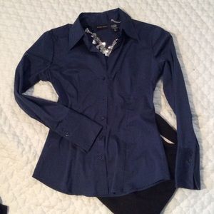 New York & co navy blue button up dress top