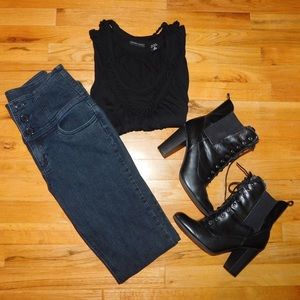 Three Button High Waisted Dark Wash Jeans