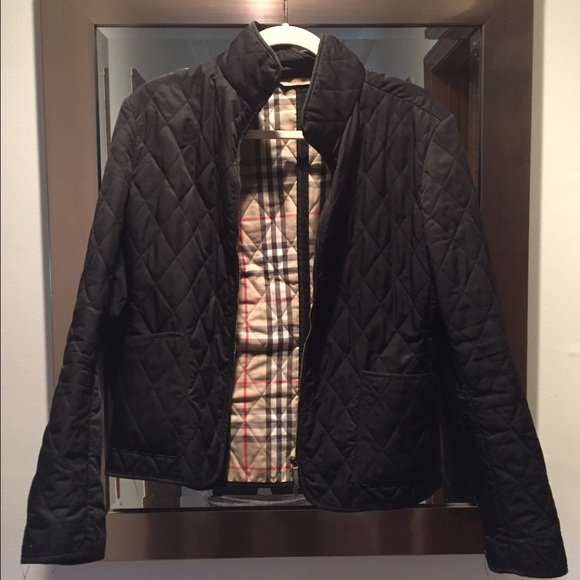 Black Quilted Burberry Jacket - Size M