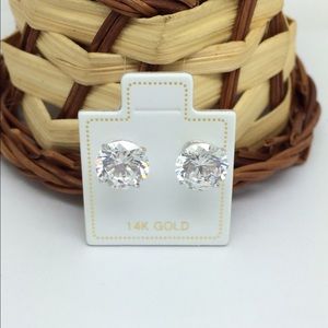 14K White Gold CZ Stud Earring 8mm