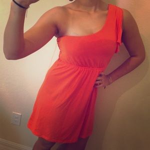 Orange One Shoulder Dress with Earrings