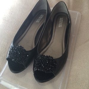 Kenneth Cole Reaction Black peep toe flats.