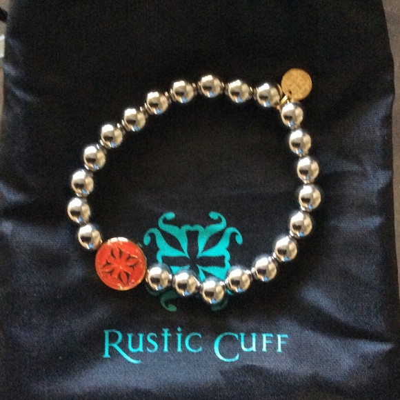 Rustic Cuff - 6mm Ireland silver with red charm