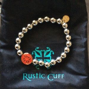 Rustic Cuff - 6mm Ireland silver with red charm