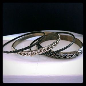 Gunmetal and Silver Bangle Bracelet set