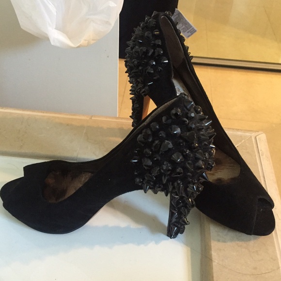 Studded black suede heels