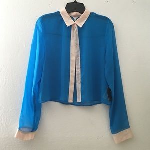 Forever21 blue and cream chiffon top NWT