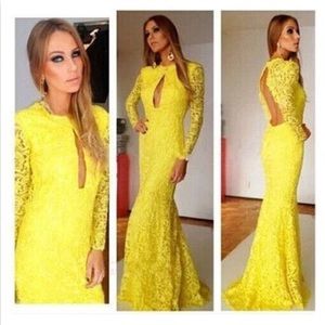 Low back long sleeve prom lace dress