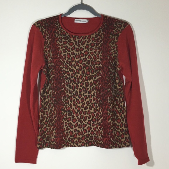 French Designer Gerard Darel Red Leopard Sweater