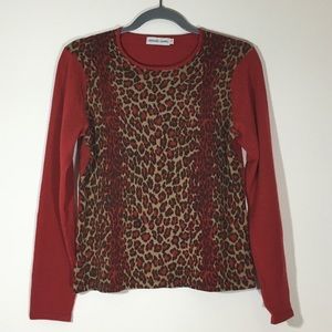 French Designer Gerard Darel Red Leopard Sweater