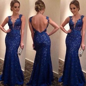 Low back prom lace sleepless maxi dress