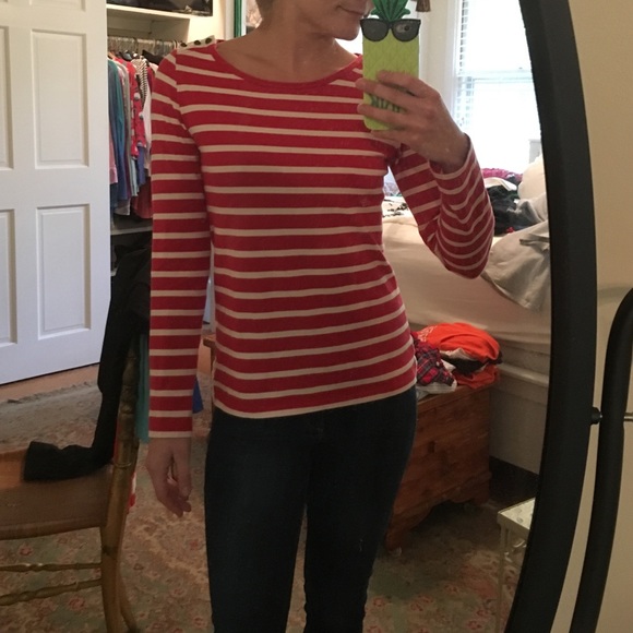 Boden red & white striped long sleeved tee sz 2