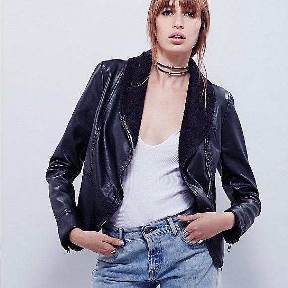 Free People Jackets & Blazers - Free People Vegan Knit Collar Moto Jacket