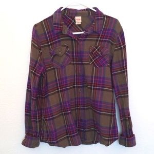 Olive green and pink button down flannel