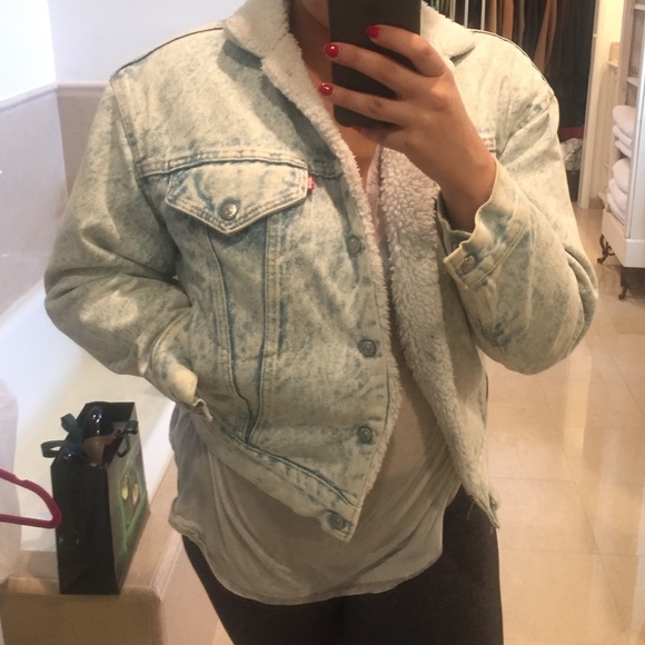 Levi acid wash denim fur jacket