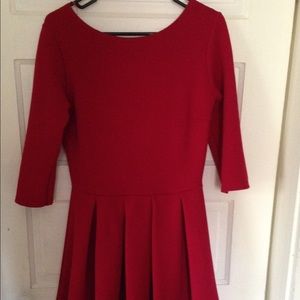 Red fit and flare pleated dress