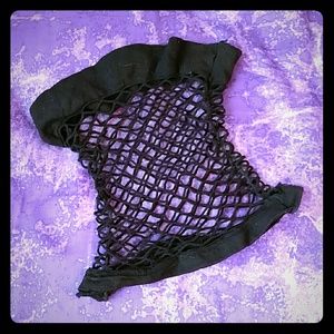 Black fishnet strapless top