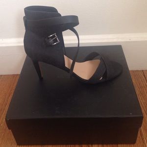 Joe's Dark Denim Heels with Black Straps and Heel