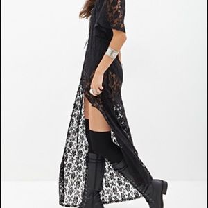 Black sheer lace long cardigan