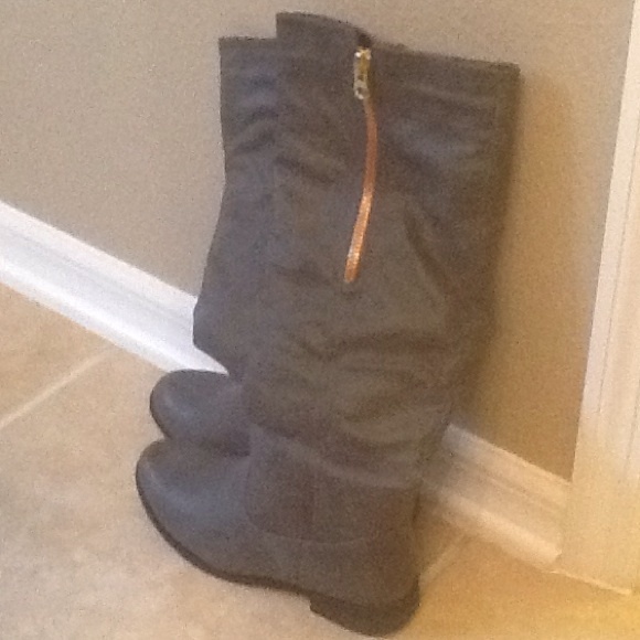 Grey knee high boots