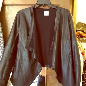 Black draped leather jacket
