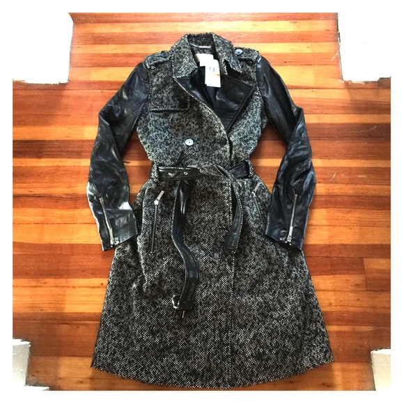 MK leather and tweed trench coat