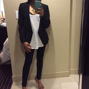 Black collarless blazer