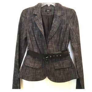 Grey blazer with black belt