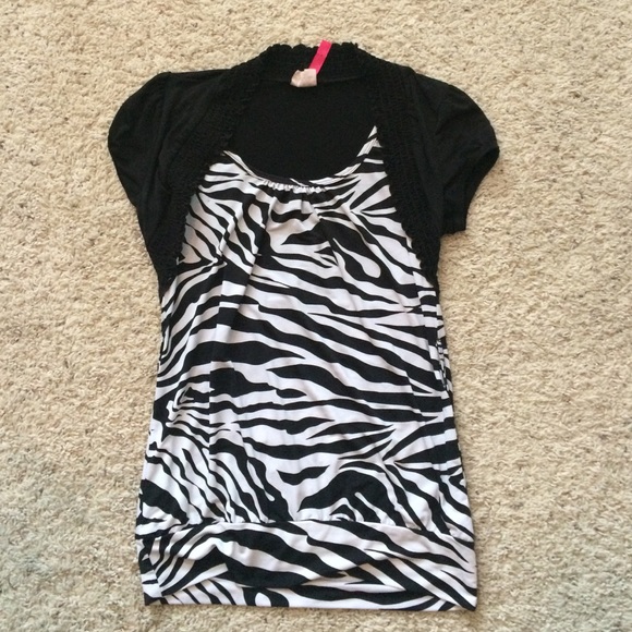 Zebra print tank with attached black coverup