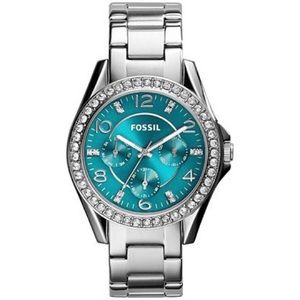 Silver and teal fossil watch