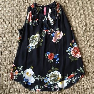 Black flowered silk top
