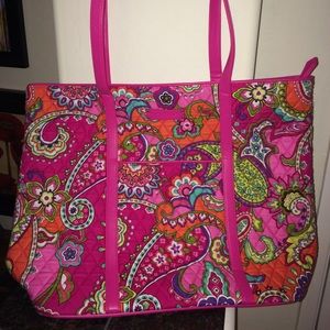 Vera Bradley Trimmed Vera Tote in Pink Swirls