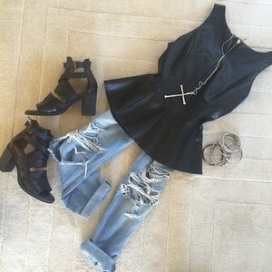 Vegan leather peplum top